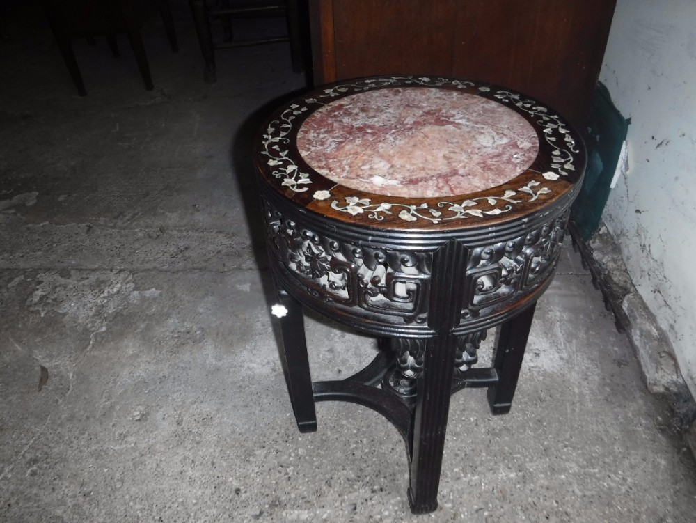 Late 19th century inlaid and carved Chinese occasional table