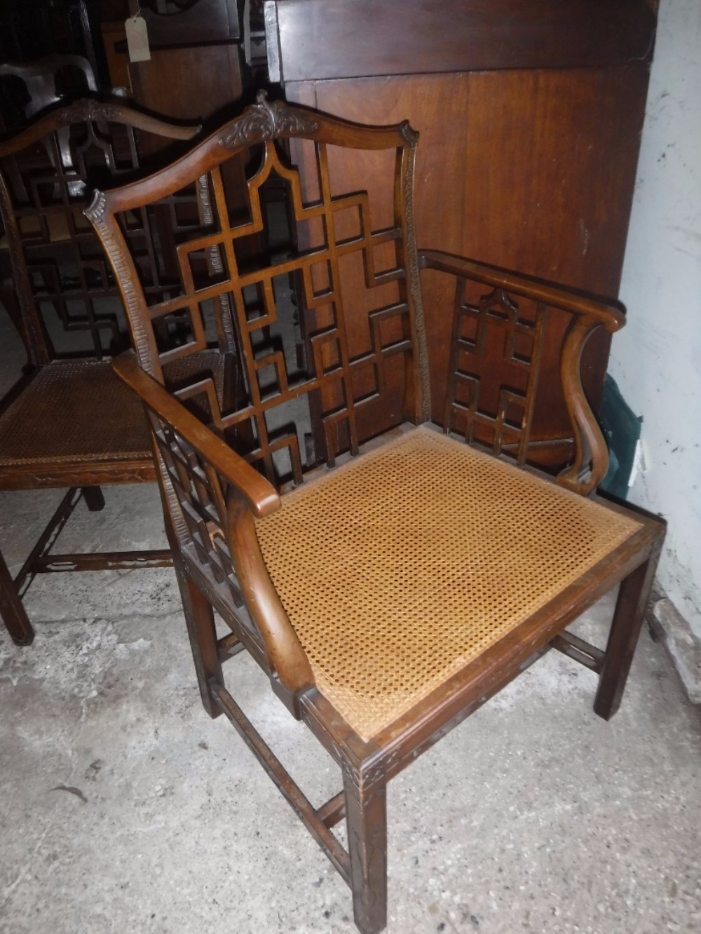 Early 20th century Chippendale style cane seat armchair