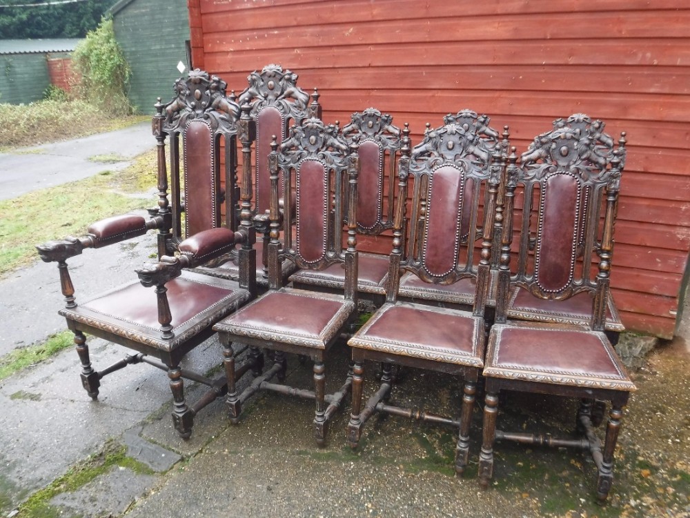 Set of 8 late 19th century carved oak dining chairs