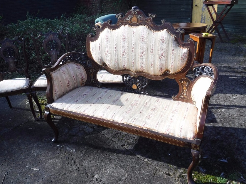 Edwardian inlaid mahogany window seat