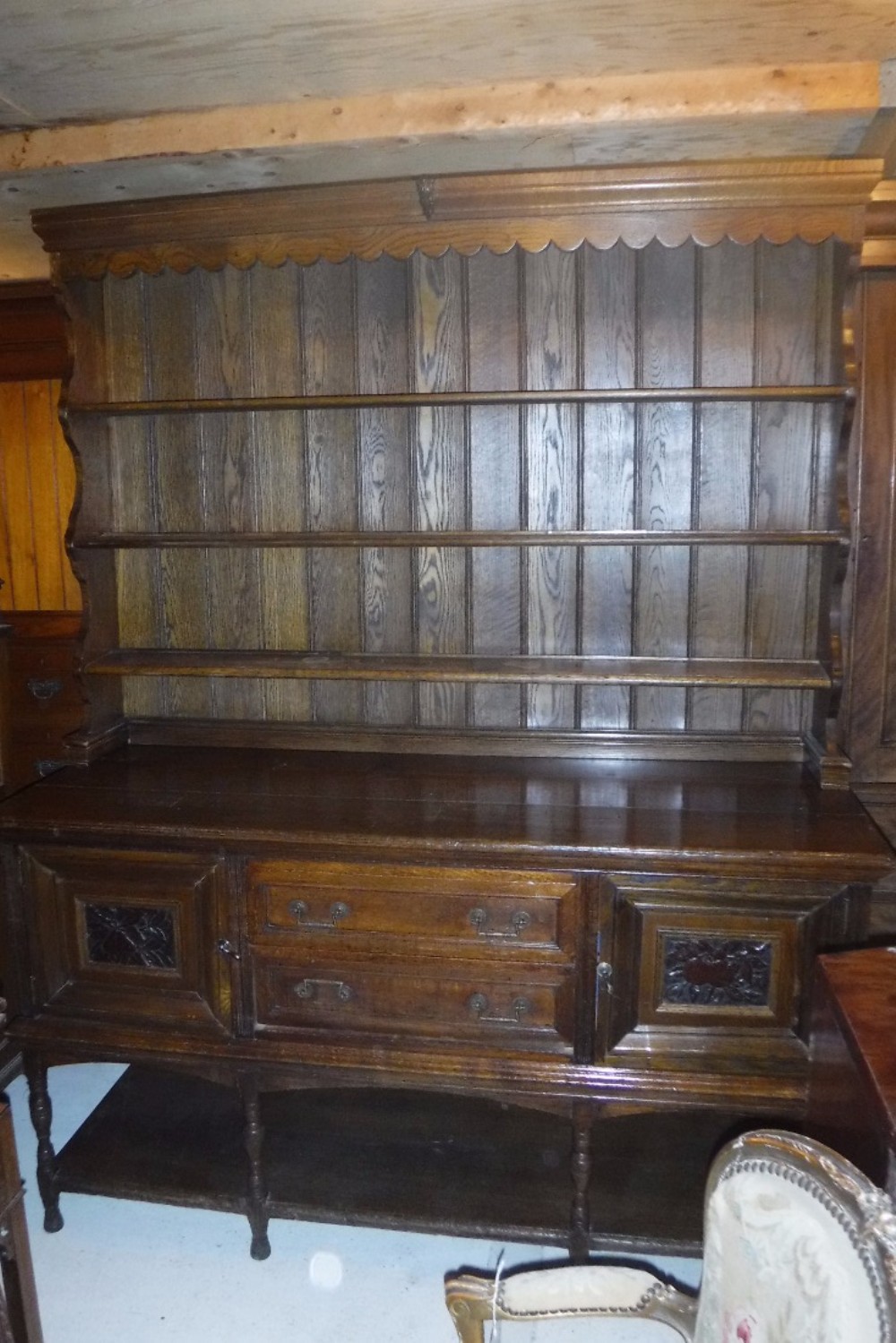 Edwardian oak sideboard dresser with rack