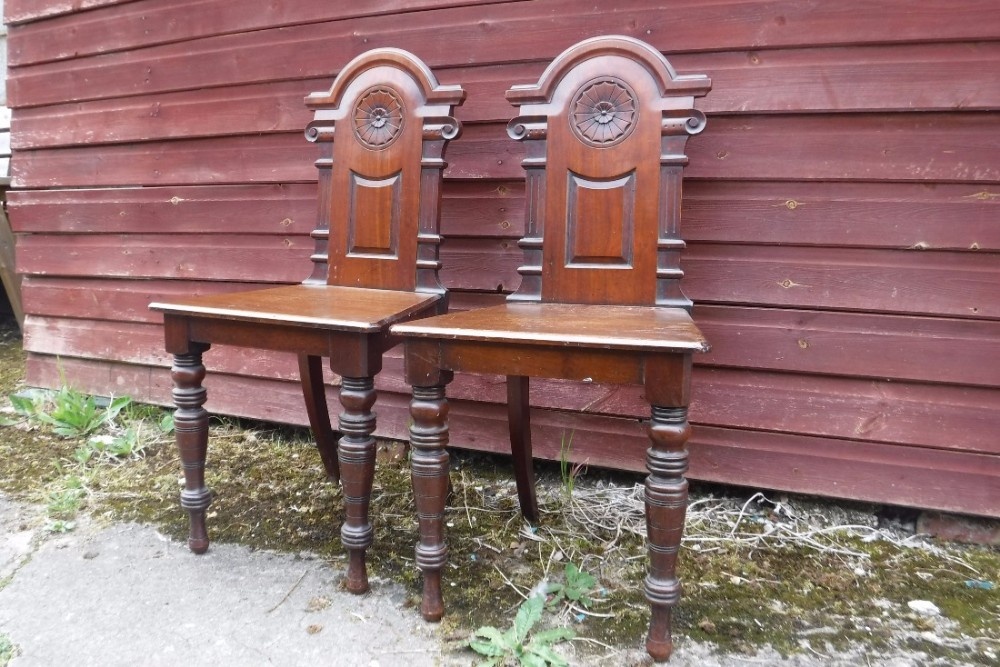 Pair of 19th century mahogany hall chairs