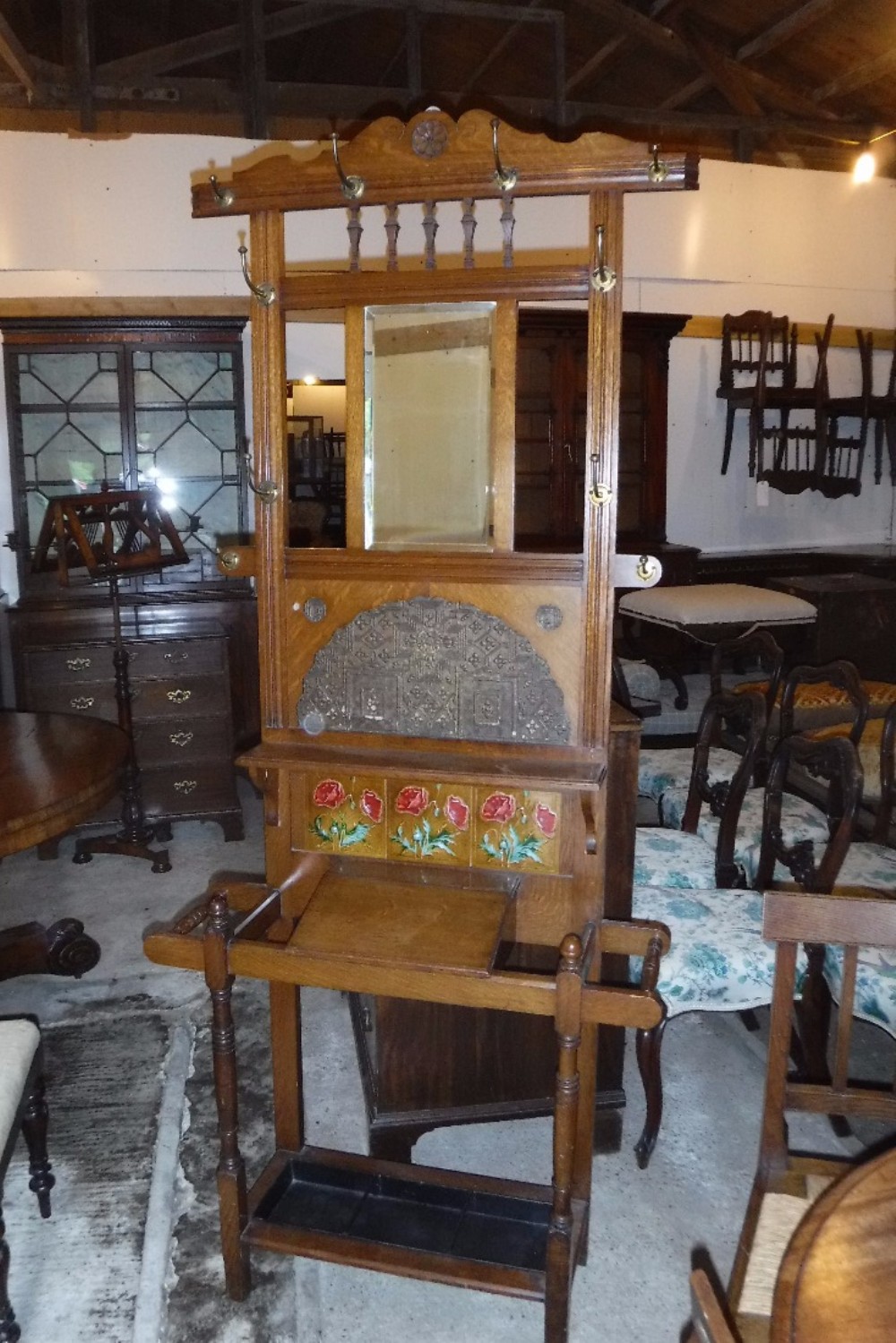 Dinky late 19th century oak hall stand