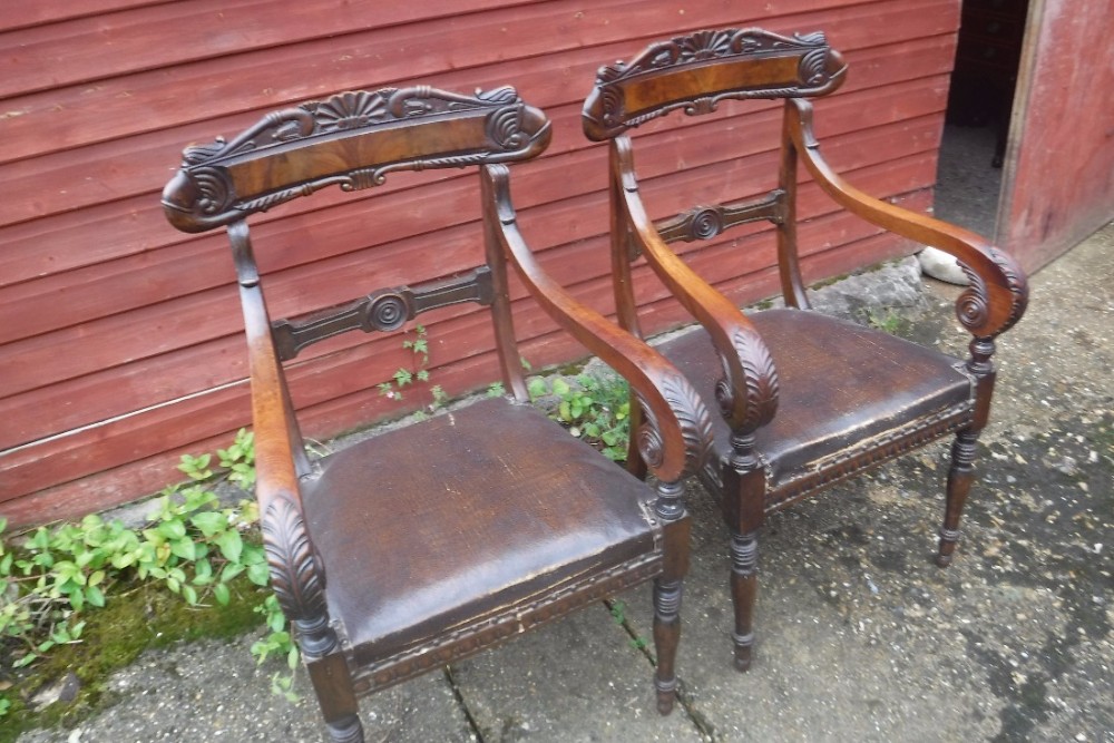 Pair of 19th century open arm desk armchairs
