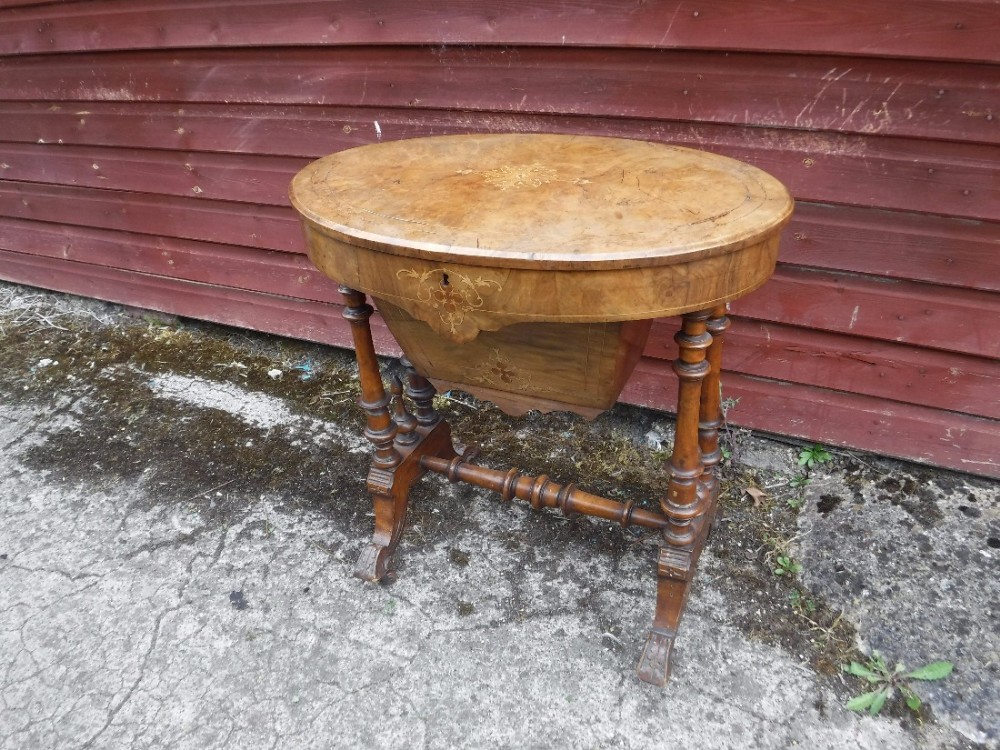 Victorian inlaid walnut work table
