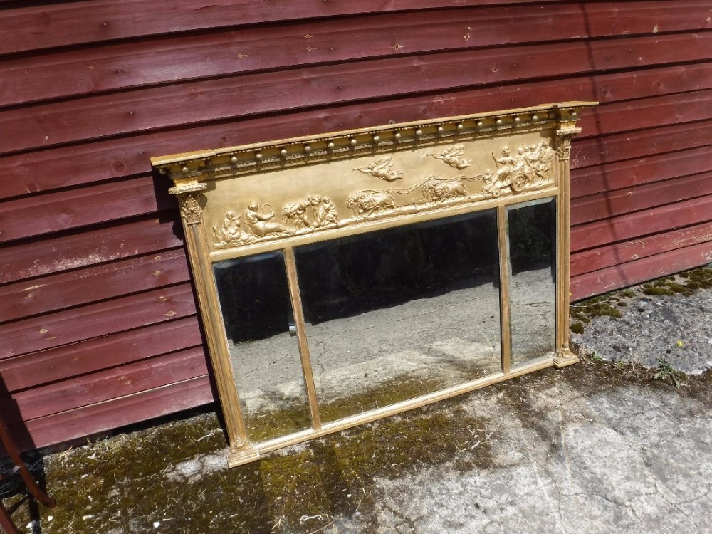 Good triple plate 19th century overmantel mirror