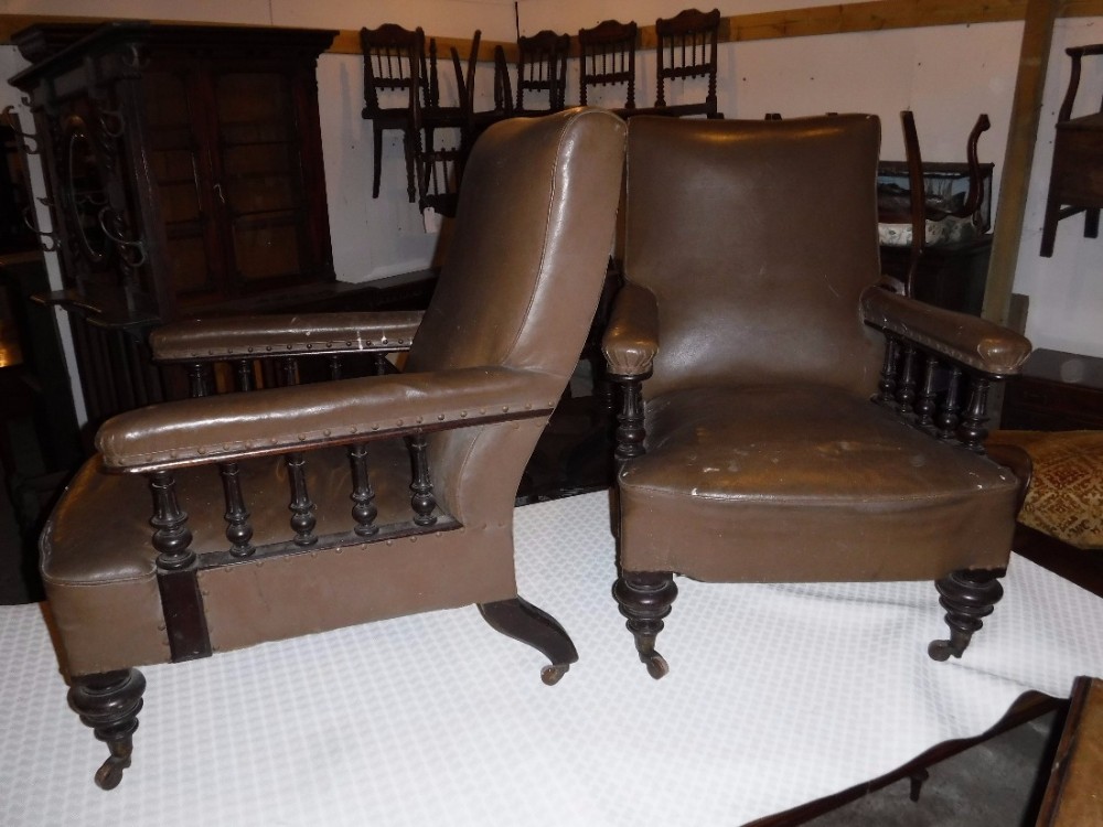 Pair of  large mahogany 19th century Library armchairs