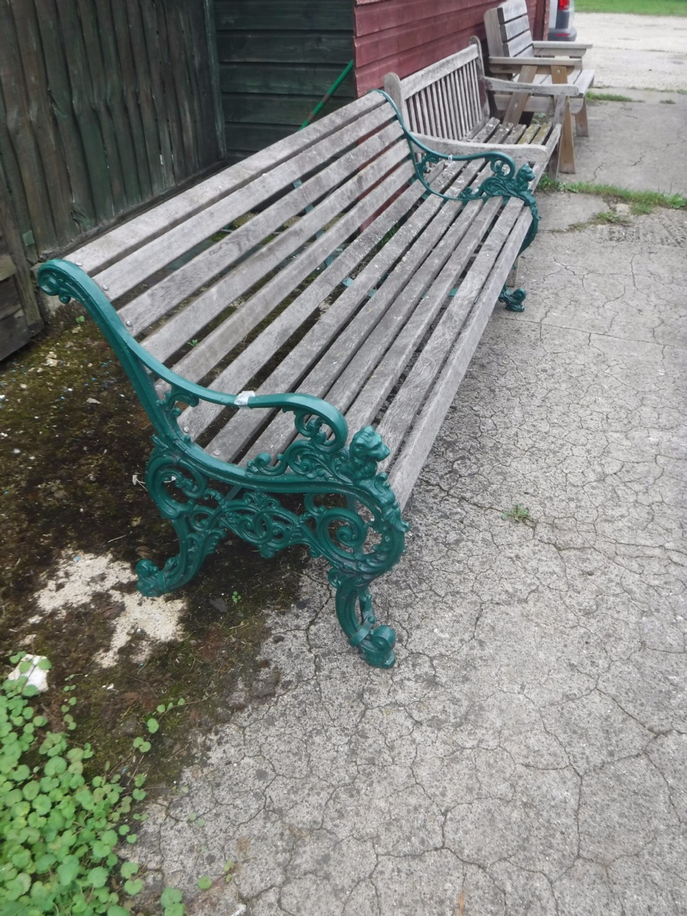 Cast iron and slatted teak garden bench View II