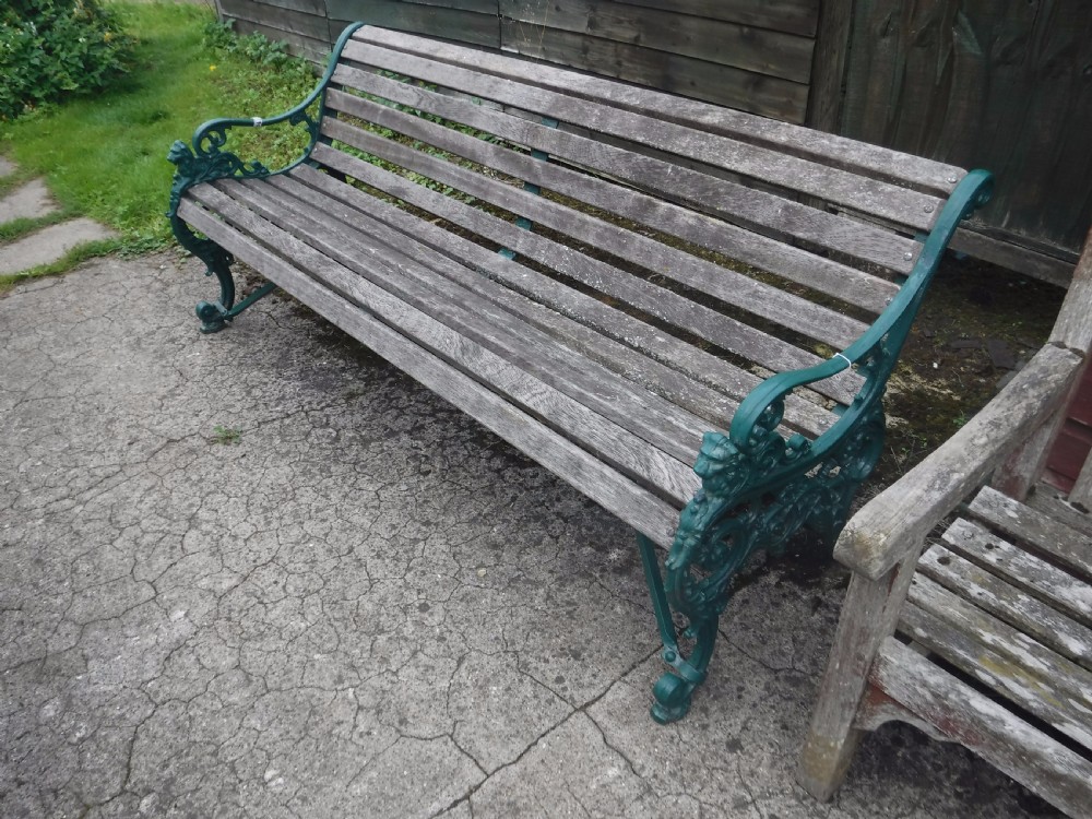 Cast iron and slatted teak garden bench View VI