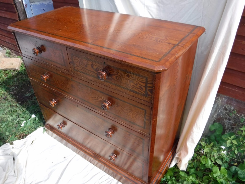 Good 19th century pitch pine chest of drawers View V