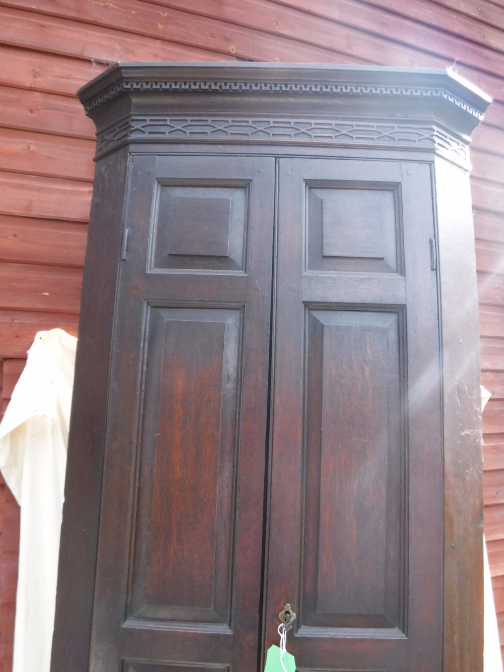 Early 19th century narrow and tall panelled oak corner cupboard. View III