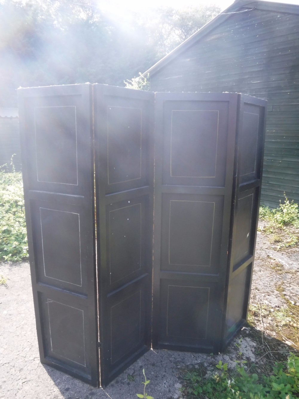 Early 20th century painted 4 fold leather screen View V