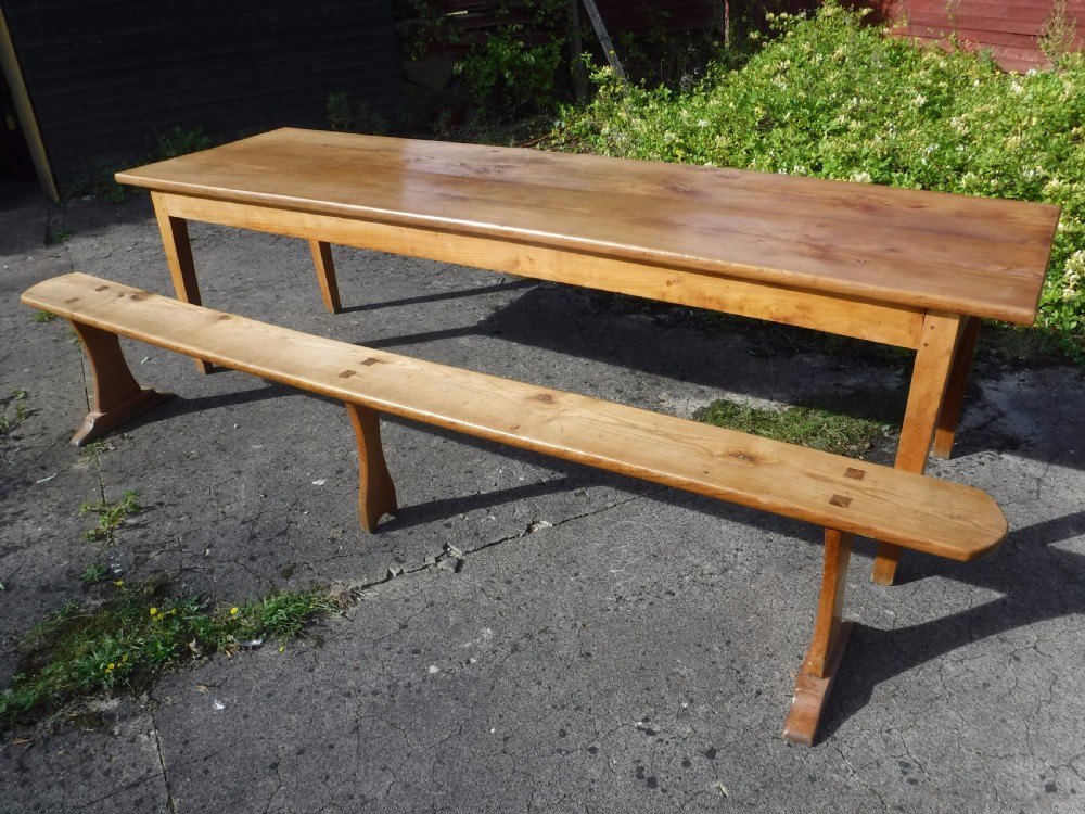  10 foot Farmhouse  dining table with a good bench and pull out slide View II