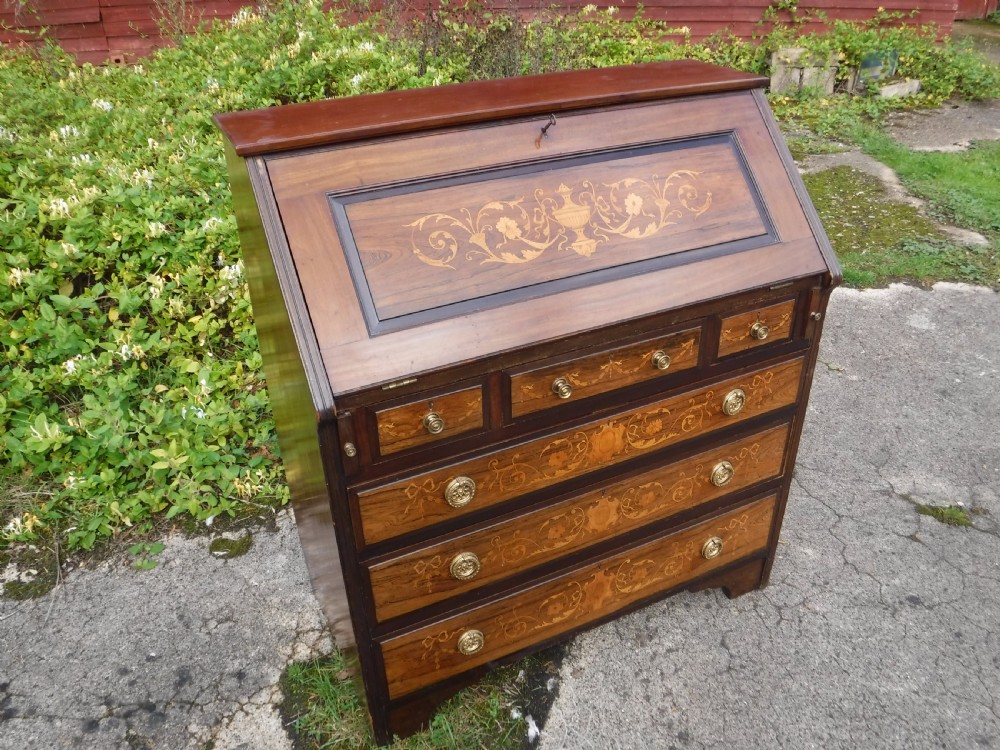 Good Edwardian  inlaid rosewood and mahogany writing bureau