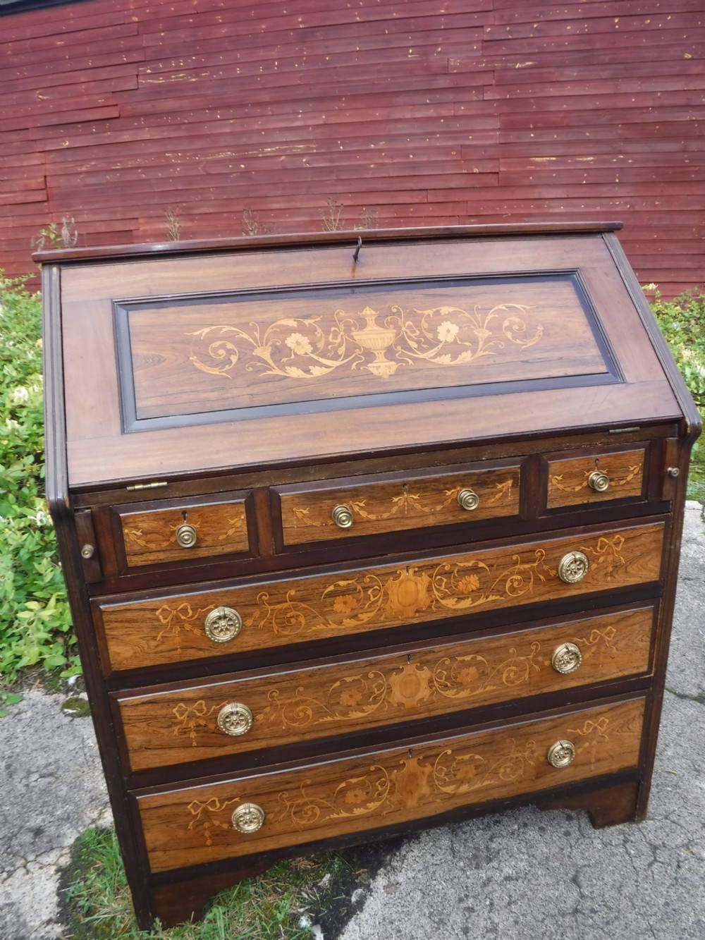 Good Edwardian  inlaid rosewood and mahogany writing bureau View II