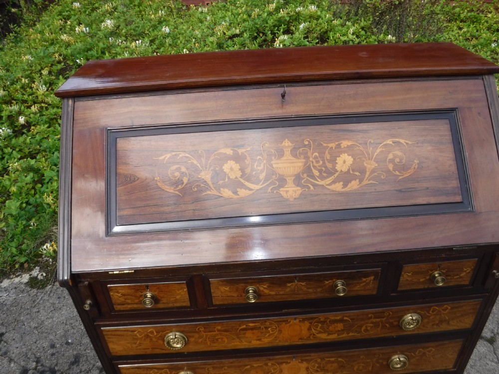 Good Edwardian  inlaid rosewood and mahogany writing bureau View III
