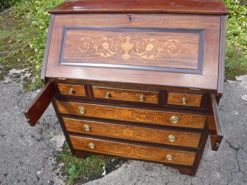 Good Edwardian  inlaid rosewood and mahogany writing bureau View VIII