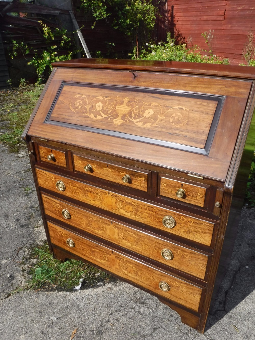 Good Edwardian  inlaid rosewood and mahogany writing bureau View IX