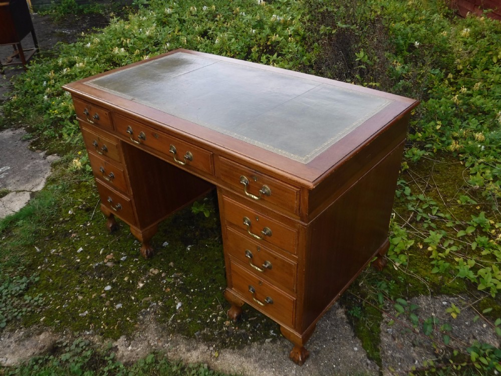 Early 20th century mahogany kneehole pedestal desk View V