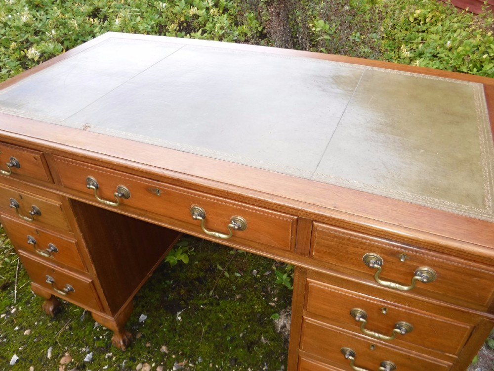 Early 20th century mahogany kneehole pedestal desk View VI