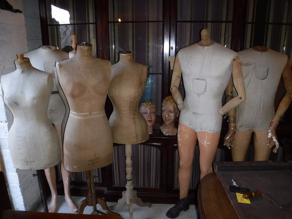 7 early 20th century mannequins plus 2 heads