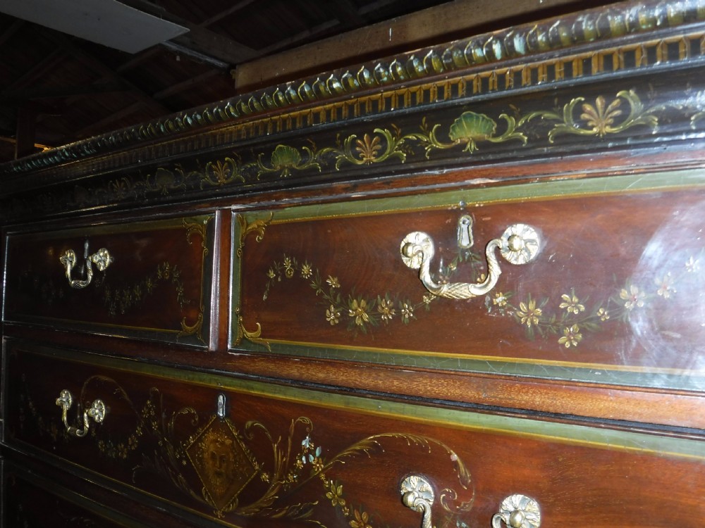 Late Georgian mahogany chest on chest with later painted decoration. View III