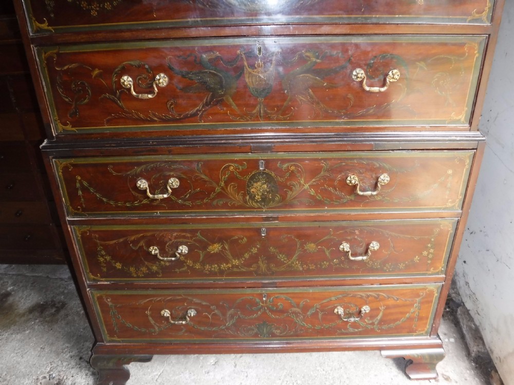 Late Georgian mahogany chest on chest with later painted decoration. View VI