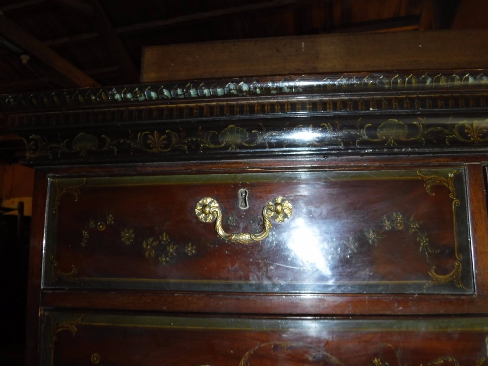 Late Georgian mahogany chest on chest with later painted decoration. View VIII