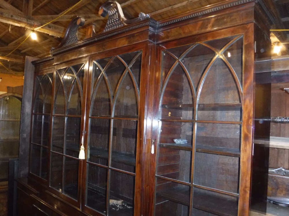 Early 20th century inlaid mahogany breakfront bookcase View IV