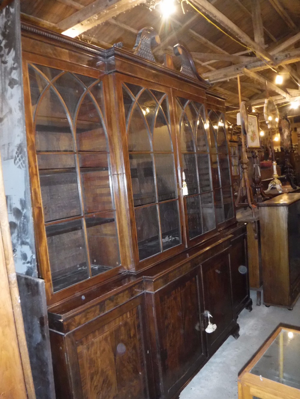 Early 20th century inlaid mahogany breakfront bookcase View V