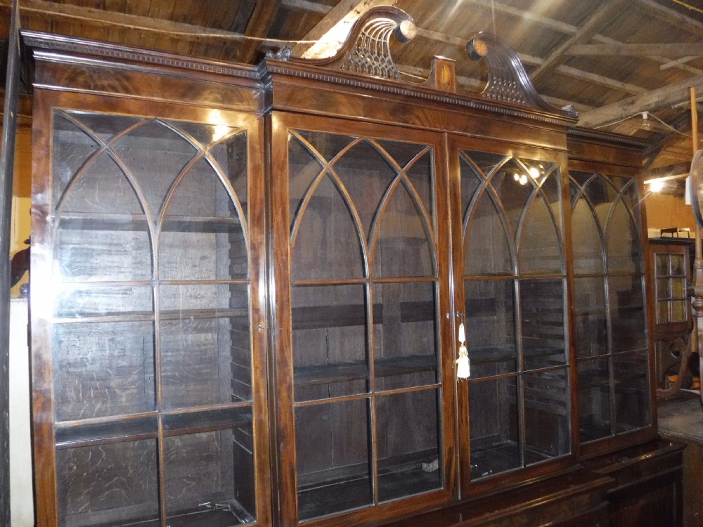 Early 20th century inlaid mahogany breakfront bookcase View VII