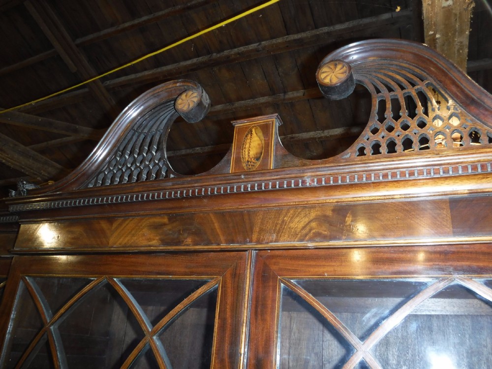 Early 20th century inlaid mahogany breakfront bookcase View VIII