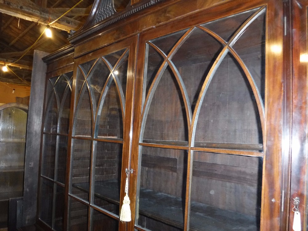 Early 20th century inlaid mahogany breakfront bookcase View IX
