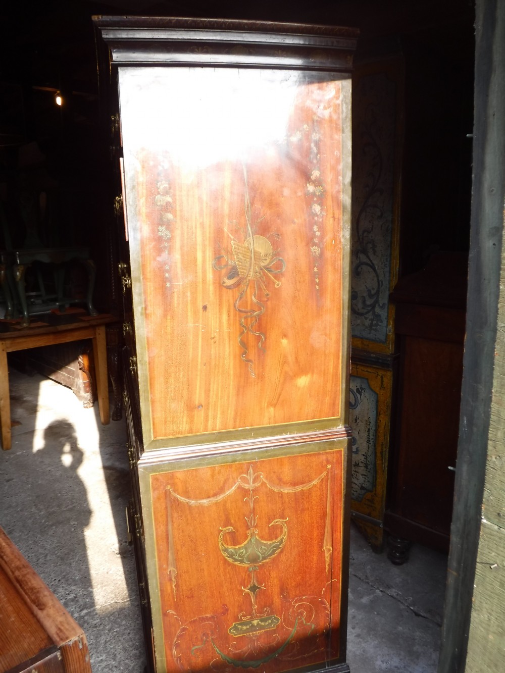 Late Georgian mahogany chest on chest with later painted decoration. View X