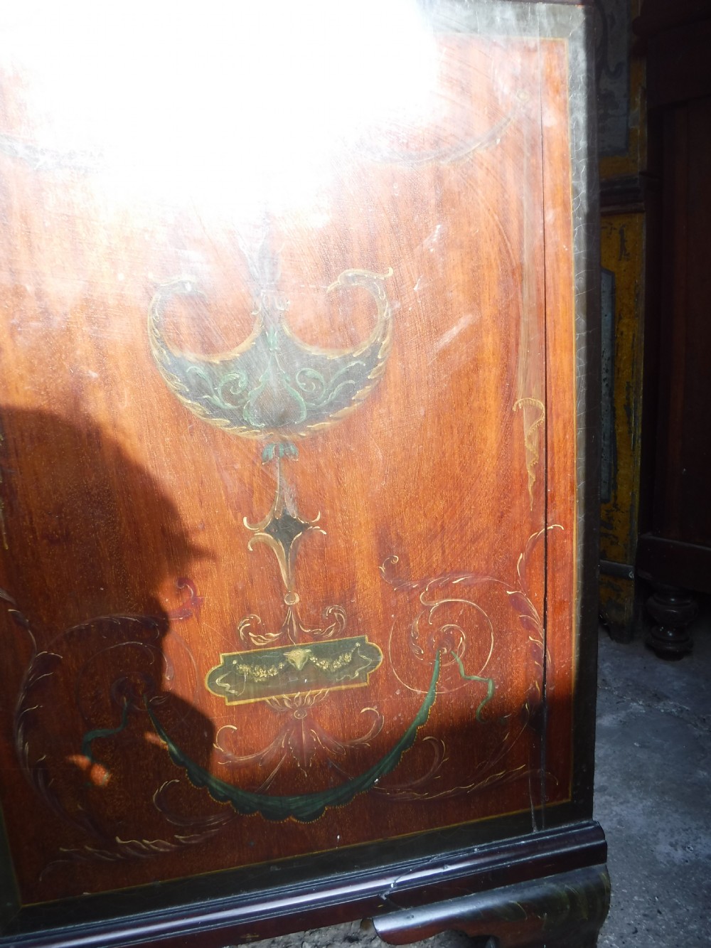 Late Georgian mahogany chest on chest with later painted decoration. View XII