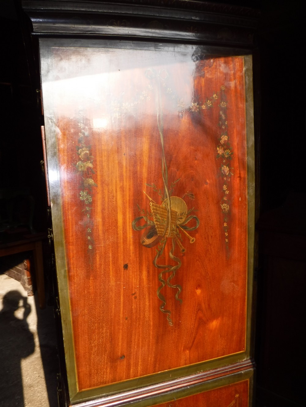 Late Georgian mahogany chest on chest with later painted decoration. View XIII