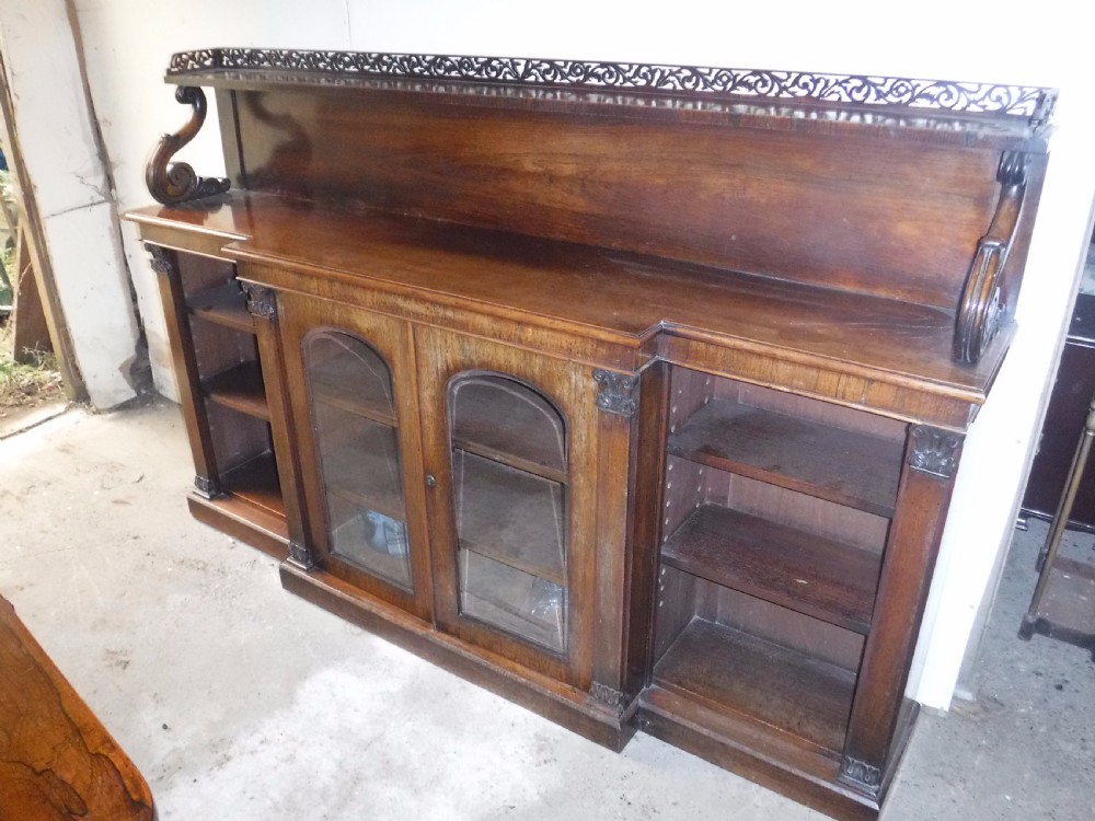 Good Regency rosewood breakfront bookcase cabinet