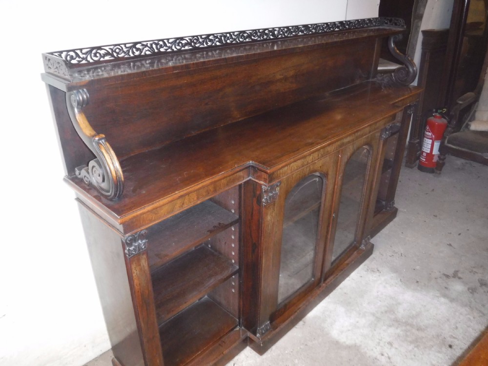 Good Regency rosewood breakfront bookcase cabinet View II