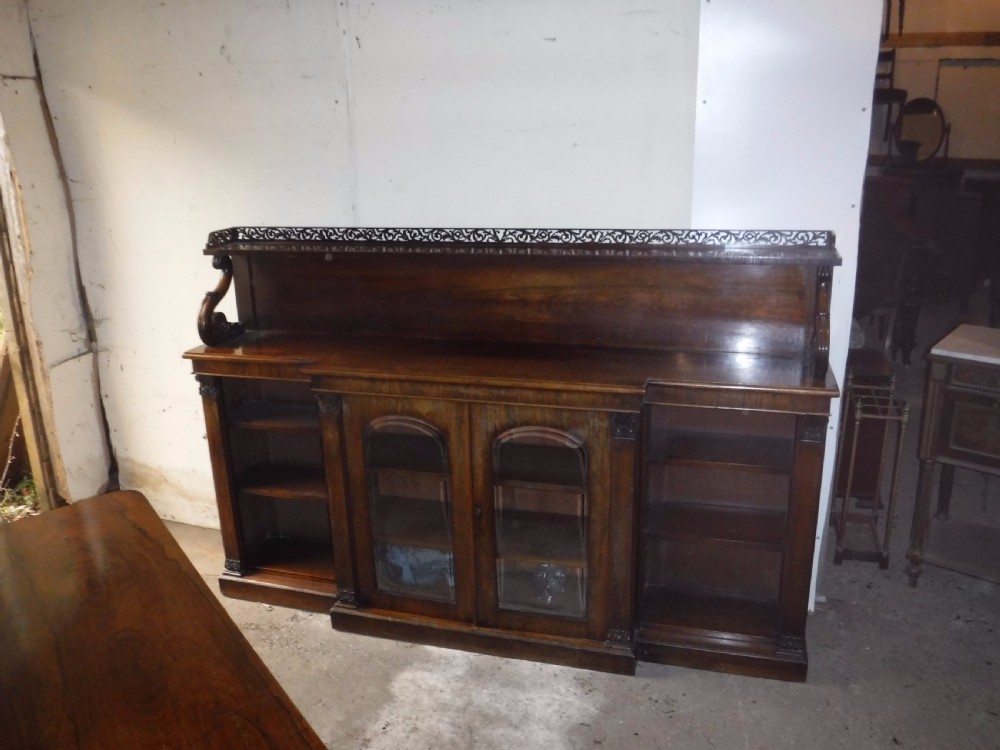 Good Regency rosewood breakfront bookcase cabinet View V