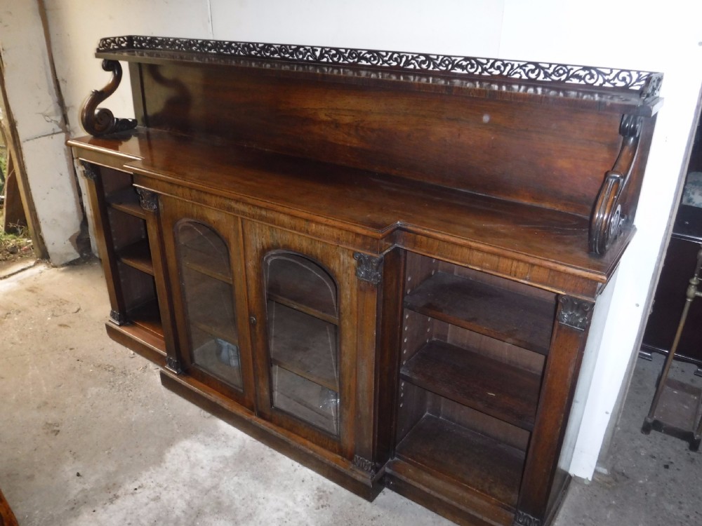 Good Regency rosewood breakfront bookcase cabinet View VII