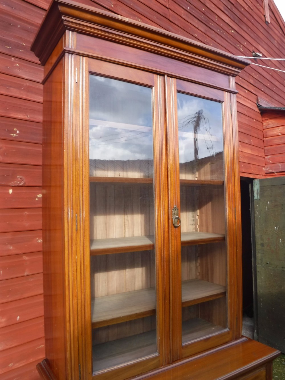 Heals of London walnut 2 part Edwardian bookcase cabinet View IV