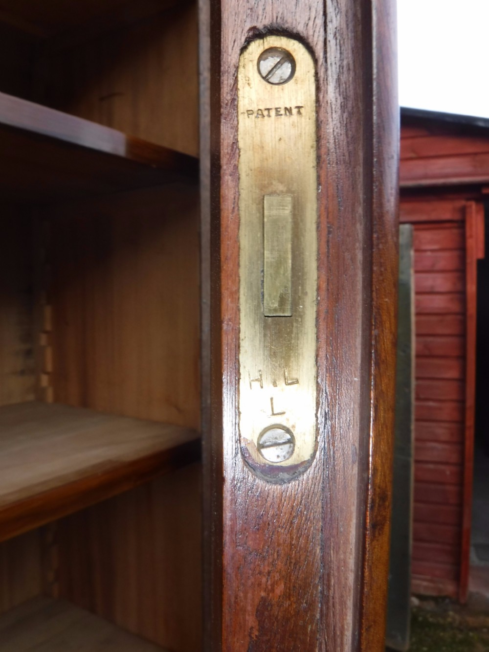 Heals of London walnut 2 part Edwardian bookcase cabinet View VI