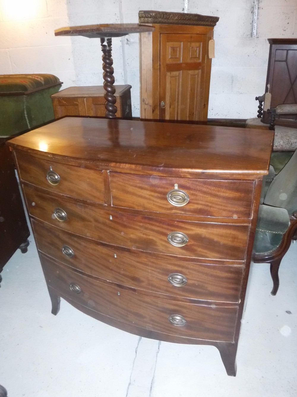19th century mahogany bow front chest of drawers View II