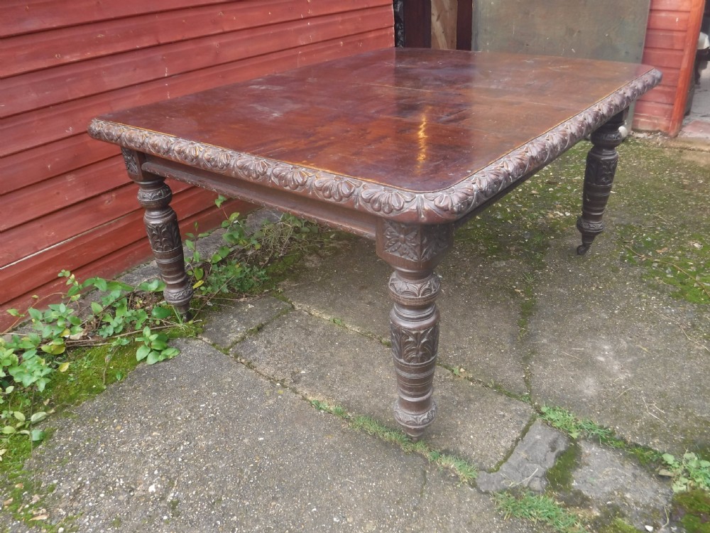  Victorian carved oak extending 10 seater dining kitchen table View IV