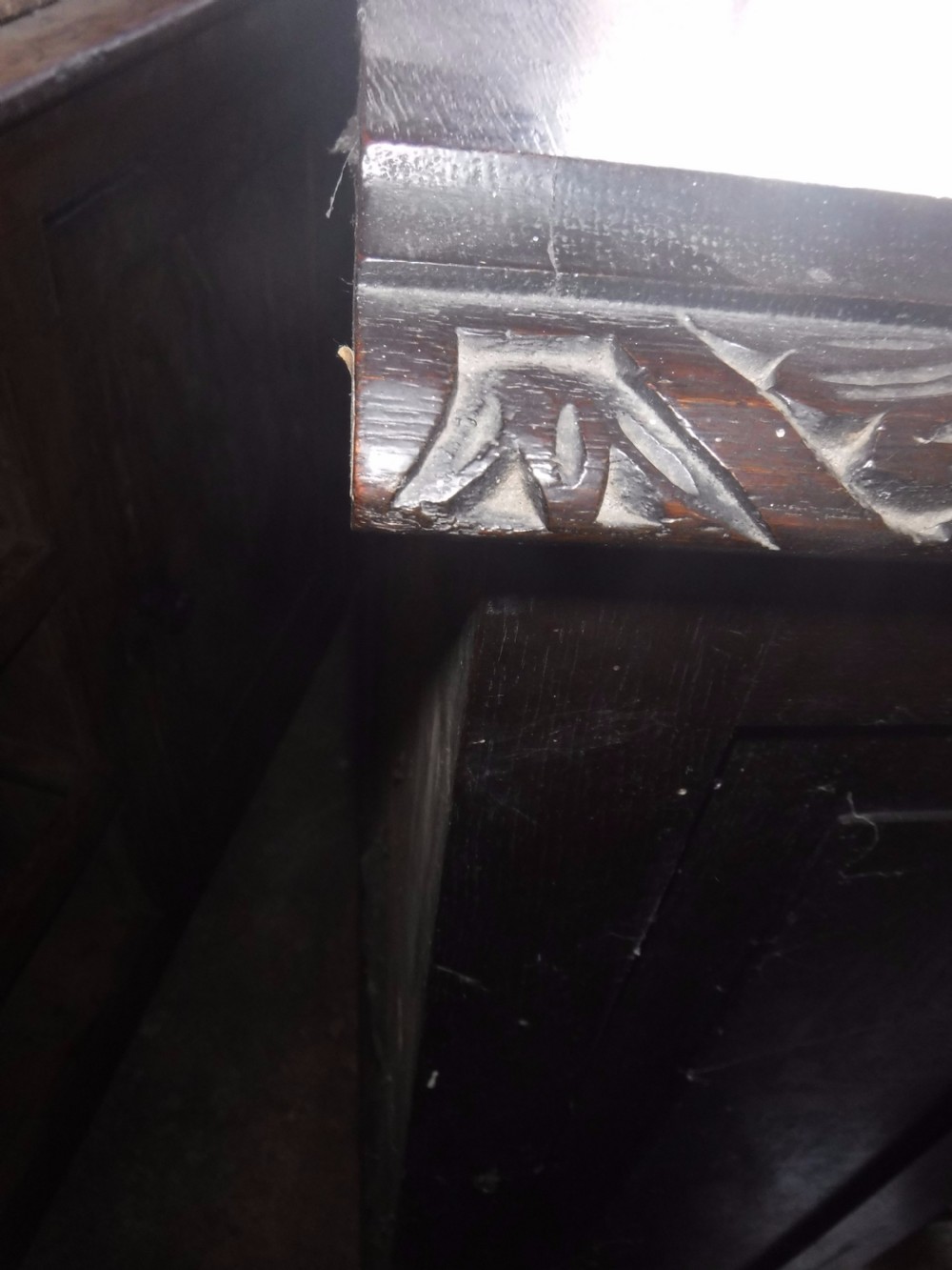 Victorian carved oak breakfront bookcase cabinet View IX