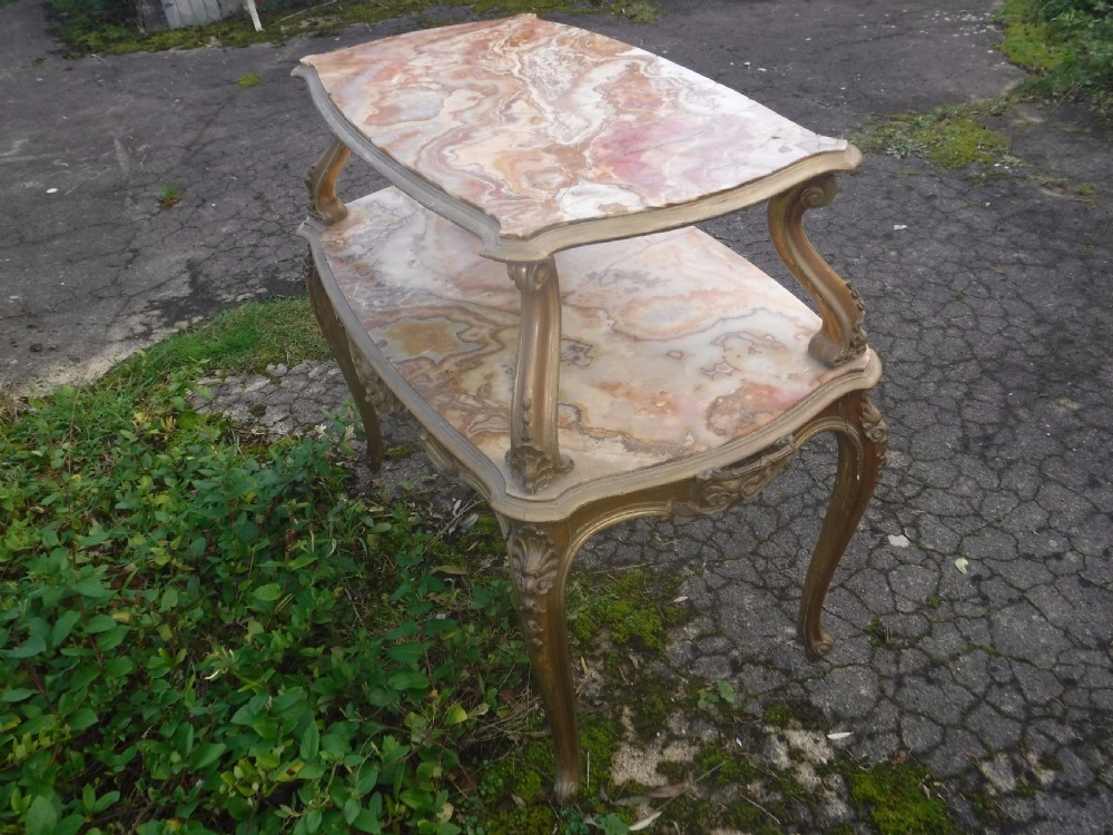 Edwardian 2 tier giltwood and marble etagere