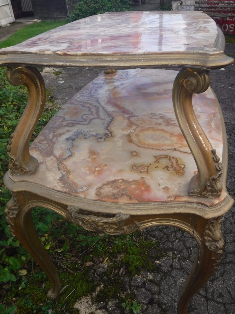 Edwardian 2 tier giltwood and marble etagere View II