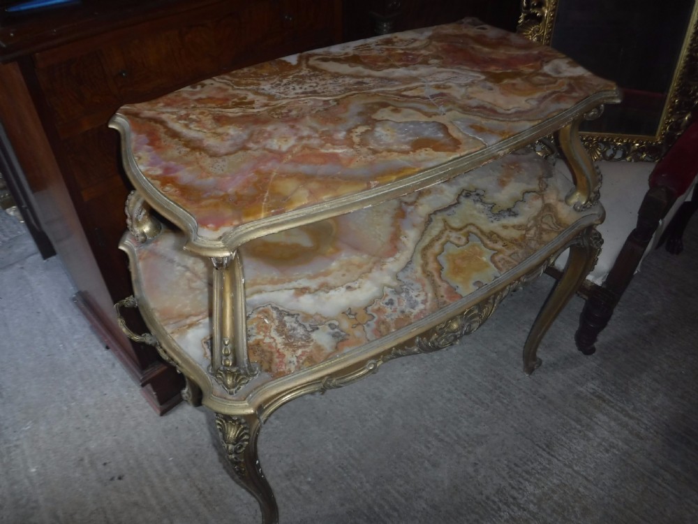 Edwardian 2 tier giltwood and marble etagere View III