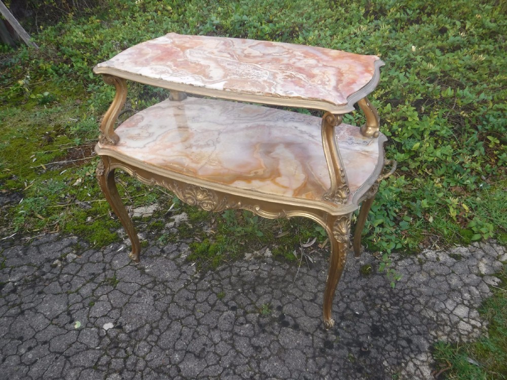 Edwardian 2 tier giltwood and marble etagere View V