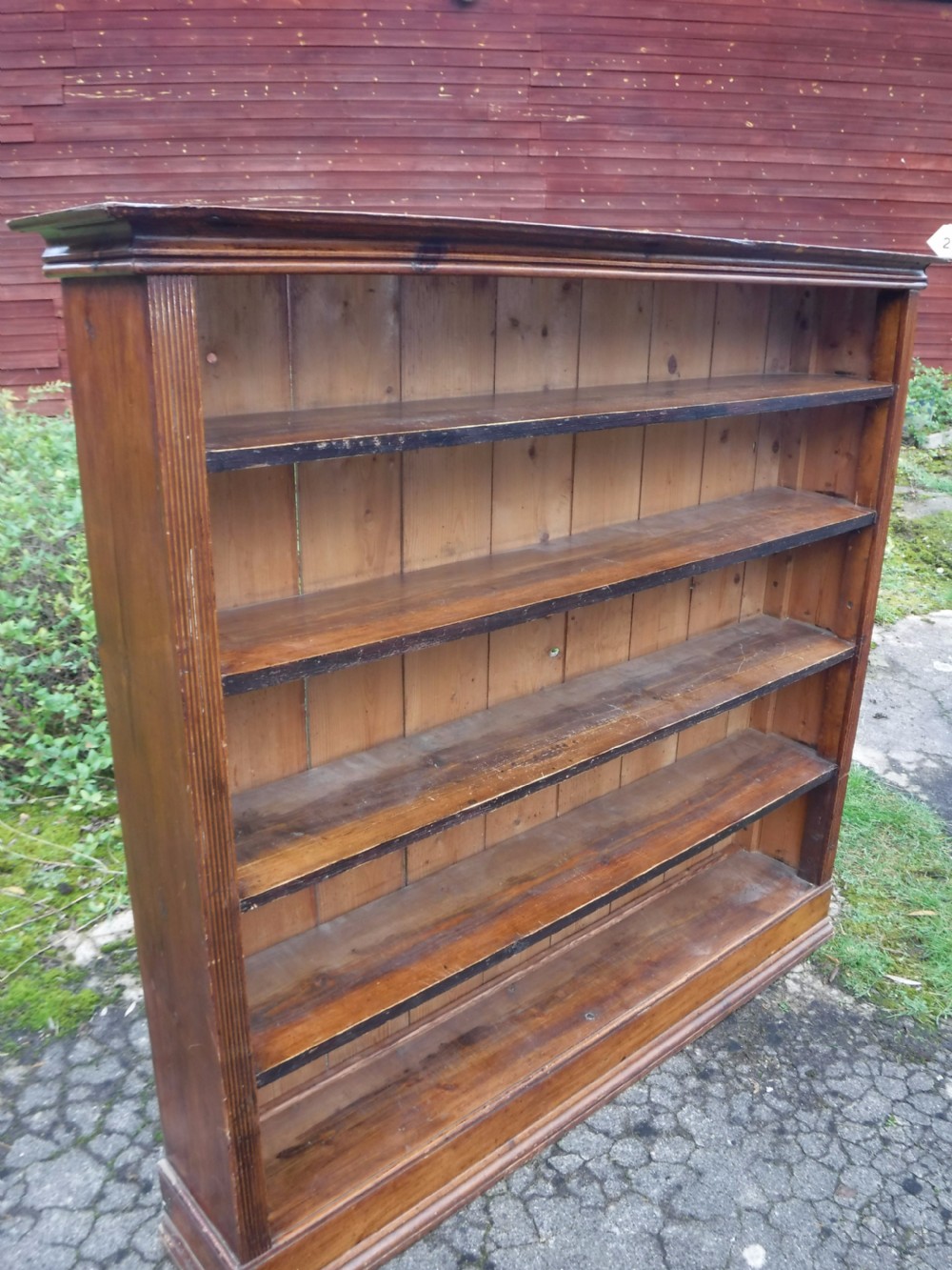 Useful 19th century country house pine open front bookcase View II